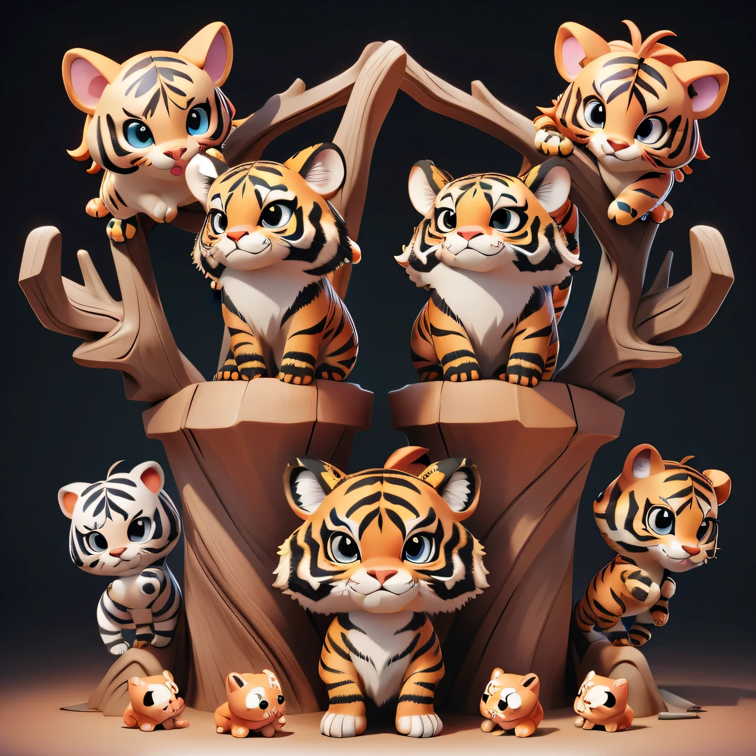 One animal、Tiger Only、cute、Chibi character、Deformation、(masterpiece:1.5), (highest quality:1.5),3Dmm,3D, Tiger
 