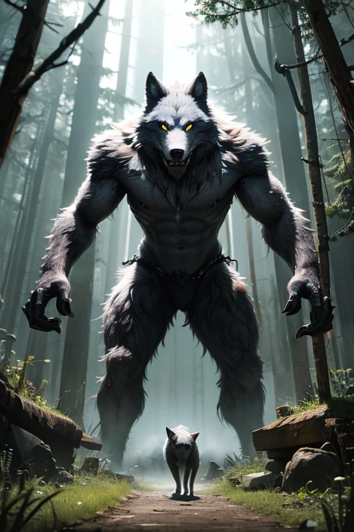 beast,Wolf,Fenrir,Deep in the forest,silver,big,violent,tooth,slim