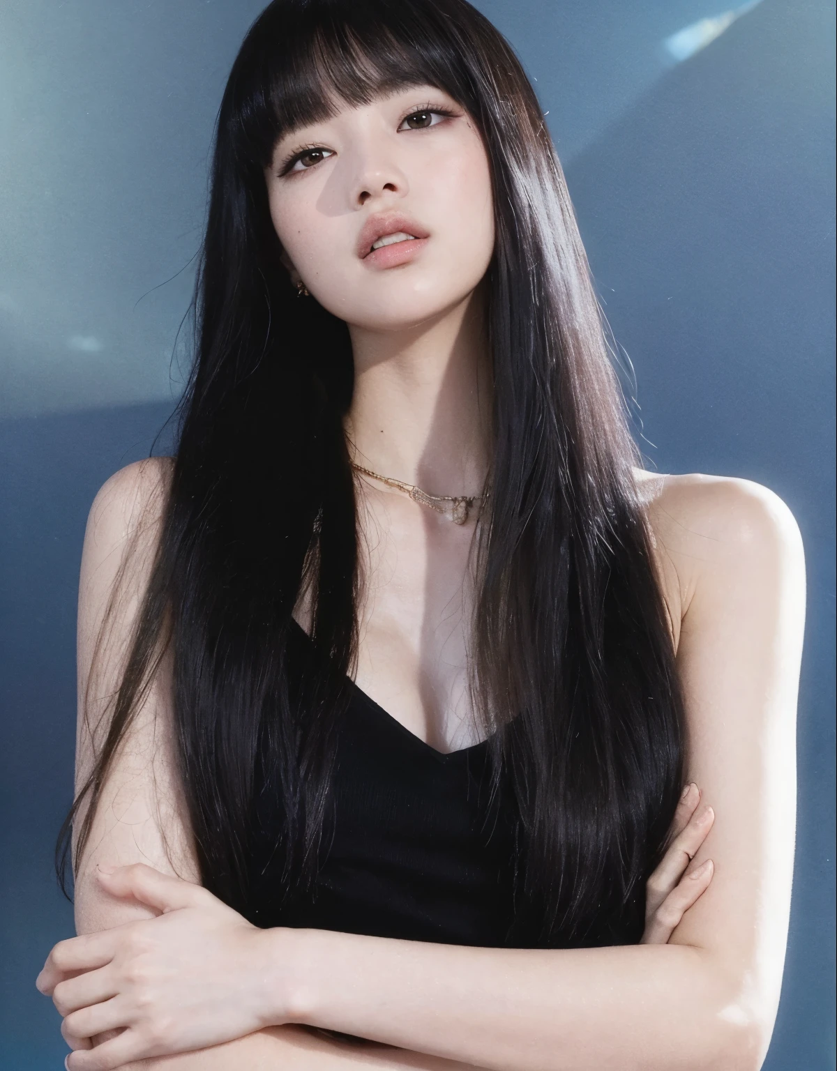 realistic,(masterpiece, high quality:1.2) ,realistic으로, RAW photographer, wide wide shot, ( hand sign), verbal invitation, with mouth open, (Just enough to earn), adjust your head, Hair tying, Lisa Blackpink Jenny Blackpink