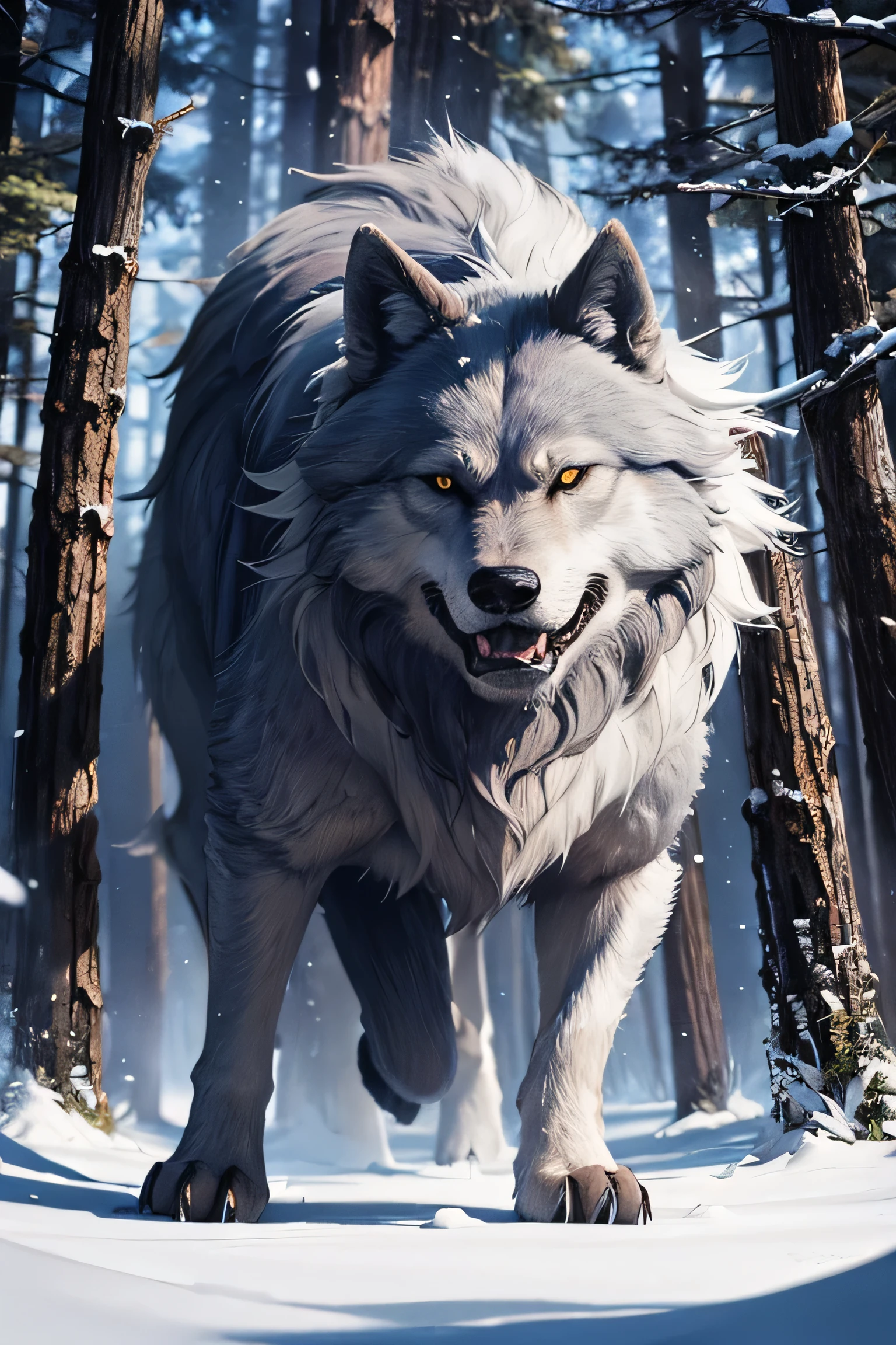 beast,Wolf,Fenrir,Deep in the forest,silver,big,violent,tooth,slim