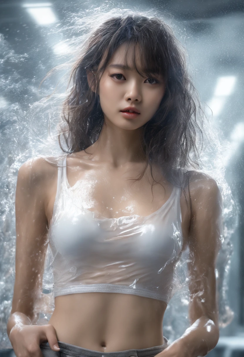 Young woman, perfect figure, wearing a squirming tentacle suit, wet white slime, erotic pose, looking up, releasing thighs, solo, yawning, big, (reach: 1.2), lying down, from above, arms stretched, anger, bed, rough breath, inviting sexual expression, masterpiece, (brown medium hair: 1.3), (fertilized), (slime underwear), snuggling up to a man, White liquid dripping from the tips of the tentacles