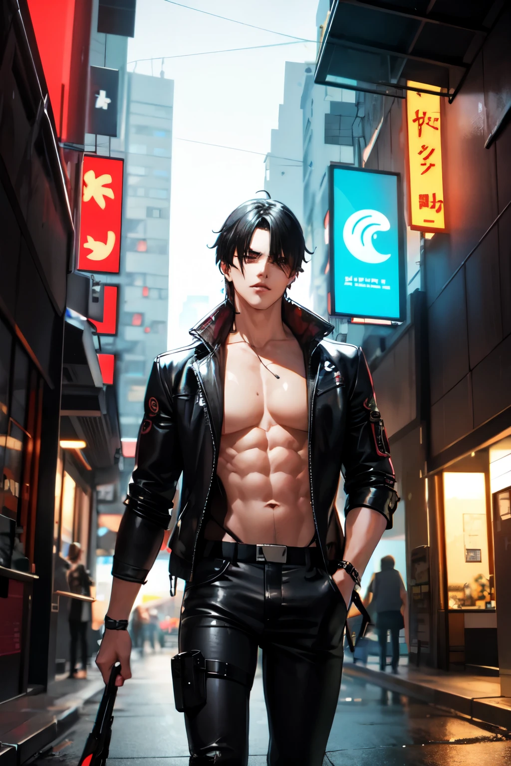 anime, garoto, cyberpunk, masculino