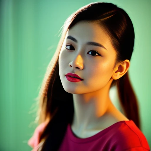 (masterpiece), (extremely intricate:1.3),, (realistic), inkekirei in Red ((red T shirt)), Clear facial features, black hair, Happy, in front of white flat color background, the most beautiful in the world, full body, photo studios, professional photograph of a stunning woman detailed, detailed face, eyes to the camera, sharp focus, dramatic, award winning, cinematic lighting, octane render, realistic, volumetrics dtx, (film grain, bokeh, blurry foreground, blurry background),
