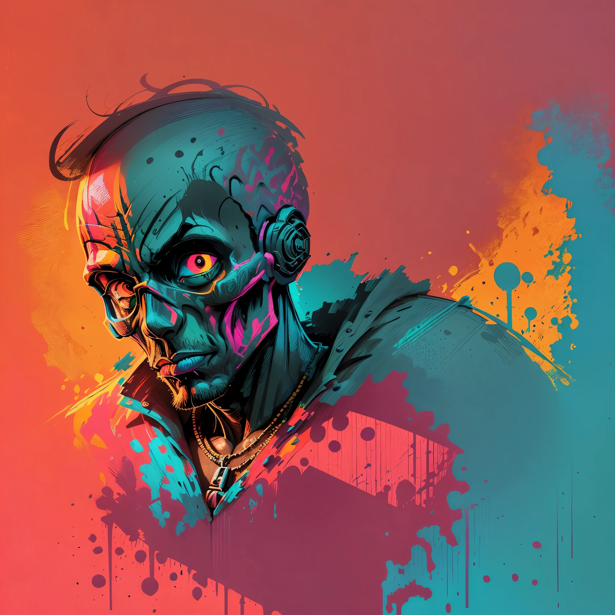 brightly colored abstract painting of a man holding a camera, psychedelic hip hop, psychedelic hip-hop, in style of digital illustration, stylized digital illustration, in style of digital art, in style of digital painting, inspired by Bruce Gilden, detailed digital artwork, artistic digital art, digital art”, digital art ”, cartoon digital art, official artwork