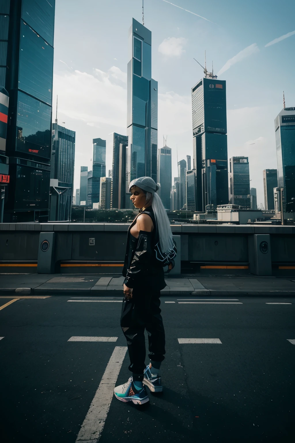 futuristic city, cyberpunk, futuristic society adidas nmd r1 skyscrapers