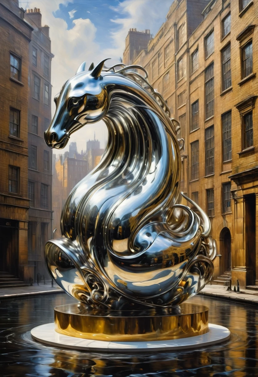 made of liquid metal, by Henry Moore, best quality, masterpiece, very aesthetic, perfect composition, intricate details, ultra-detailed