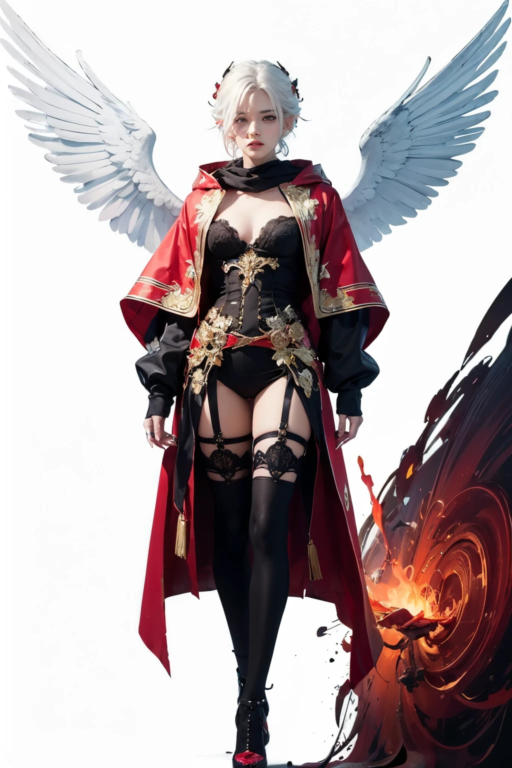 mpts
Copy
(((masutepiece, of the highest quality, super detailed))), hand drawn style, hand painted style, watercolour, sketch, a knight, white background, plain background, Bloodborne inspired, tatty Bloodborne attire, occult aesthetic, occult, tatty red and white clothing detailed and intricate steampunk and detailed gothic ta (with a hood), diadems, long coat, very thin long legs, Complex mechanical boots above the knee, Fluttering lace flared long knbee length dress with frilly petticoats, beautiful small breasts, (((( Highly detailed face))), small thin nose, Small thin lips mouth, (((Very sharp focused eyes))), Very large slit precision pale grey eyes that shine like jewels. very long eyelashes, Silver hair swaying in the wind, Emitting a dazzling light in a mandala pattern, white background, Very dramatic and cinematic lighting, tatty damaged old red and white clothing, full body, whole body, body, cosmic horror, grim dark