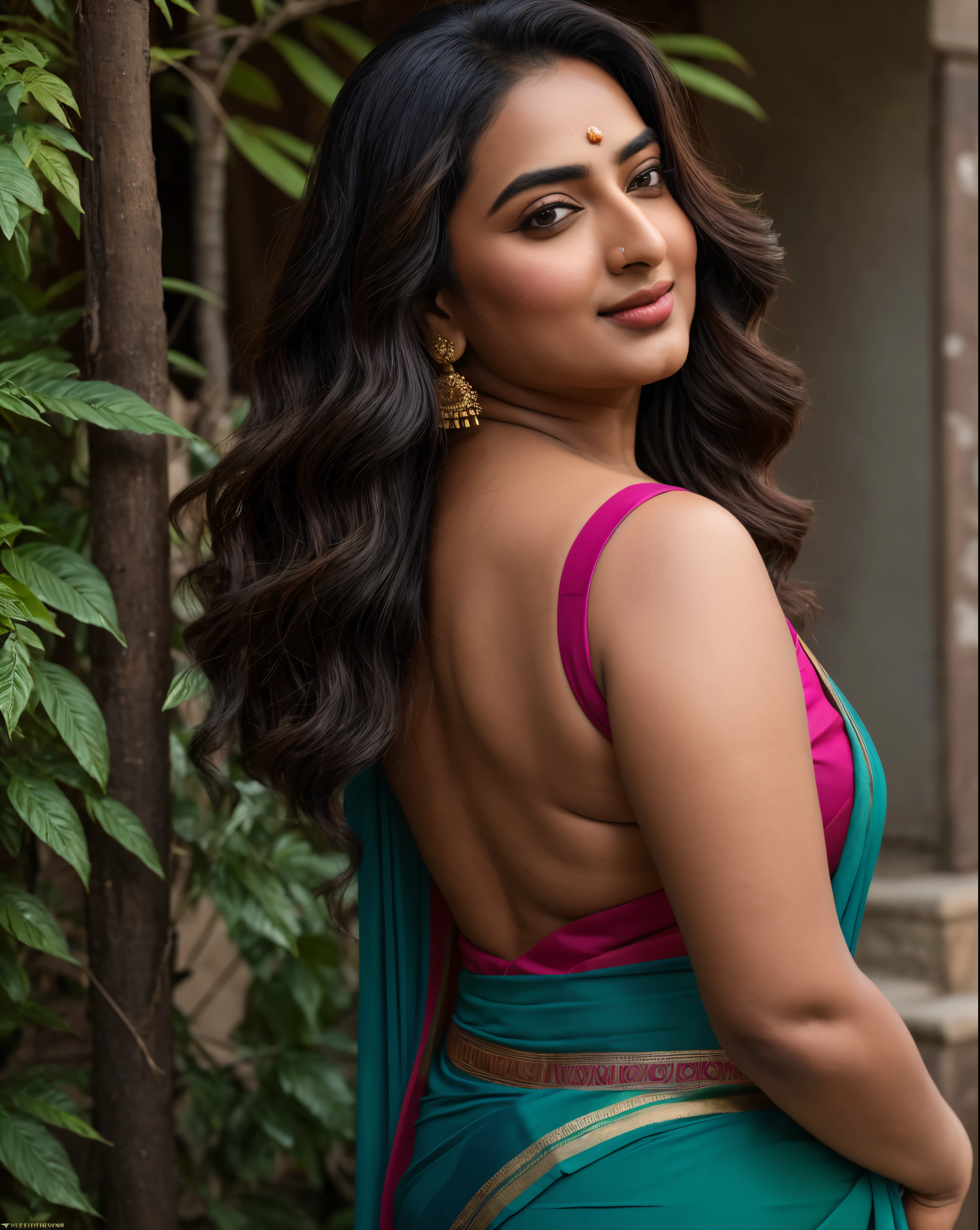 Foto RAW, photorealistic, photography, full body shot, master shot, perfect eyes, goddess like beauty, pierced eyes, perfect thick chubby mallu Desi aunty bhabhi, Wearing a Stanapatta, a chest-band.Saree model, model Photography, Indian saree shoot, Indian traditional wear advertising photography, traditional wear brand shoot, face of Indian actress Sonakshi Sinha, masterpiece, realistic, realism, incredible details, pleasure, photorealism, detailed skin, skin pores, high contrast, photorealistic Artstation 8k HD digital art trend of high definition and detailed realistic skin texture, ultra detail, realistic skin texture, armature, best quality, ultra high definition, (photorealistic:1.4),, high resolution, detail, raw photo, sweat, Re sharp, by Lee Jefferies Nikon D850 Film Stock Photo 4 Kodak Portra 400 Camera F1.6 Lens Rich Color Ultra Real Realistic Realistic Textures Dramatic Lighting Unreal Engine Trending at Art Station Cinestill 800,(pele altamente detalhada: 1.2), 8k UHD, DSLR, soft-lighting, alta qualidade, grain of film, Fujifilm XT3,she didn't like to wear blouse or bra, she is happy to wear only saree, she hates blouse or bra, detailed hairy armpits, hyper realistic skin, skin pores, sweat, veins,
