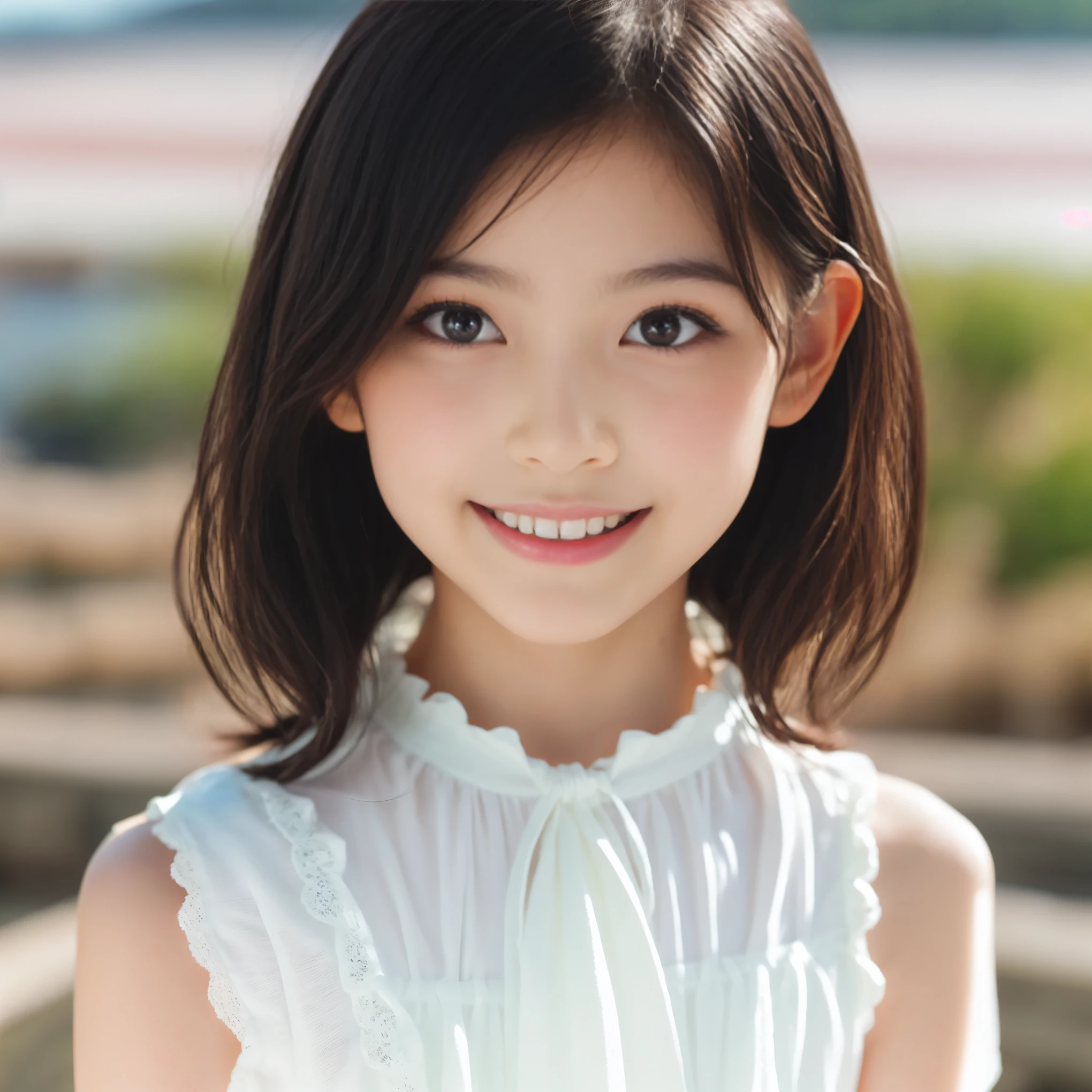(8K,highest quality,RAW Photos,Ultra-high resolution,High definition,Attention to detail,High detail,超A high resolution,solo),(((Very beautiful 12 year old girl))),,Highly detailed eyes and face,Realistic atmosphere,Center image,pretty girl,Young face,Baby Face,Innocent face,Childish,Japanese,beautiful girl,Very beautiful eyes,Big eyes,Detailed eyes,Calm Eyeouth details,Front view,Perfect Anatomy,Detailed,Physically Based Rendering,Tyndall effect,Digital1SLR camera,85mm lens,Blur the background,Eyes with beautiful details,Glossy lips,Smile,Smile,double eyelid,Long eyelashes,Natural Makeup,Glowing White Skin,Healthy Skin,Detailed and realistic skin,Short Hair,Shiny bob hair,Soft Light,Light on the face,True Face,Portrait,View from the front,Close-up of face,View Photographer,bright,coastal,Face close-up,Swimwear,shoulder