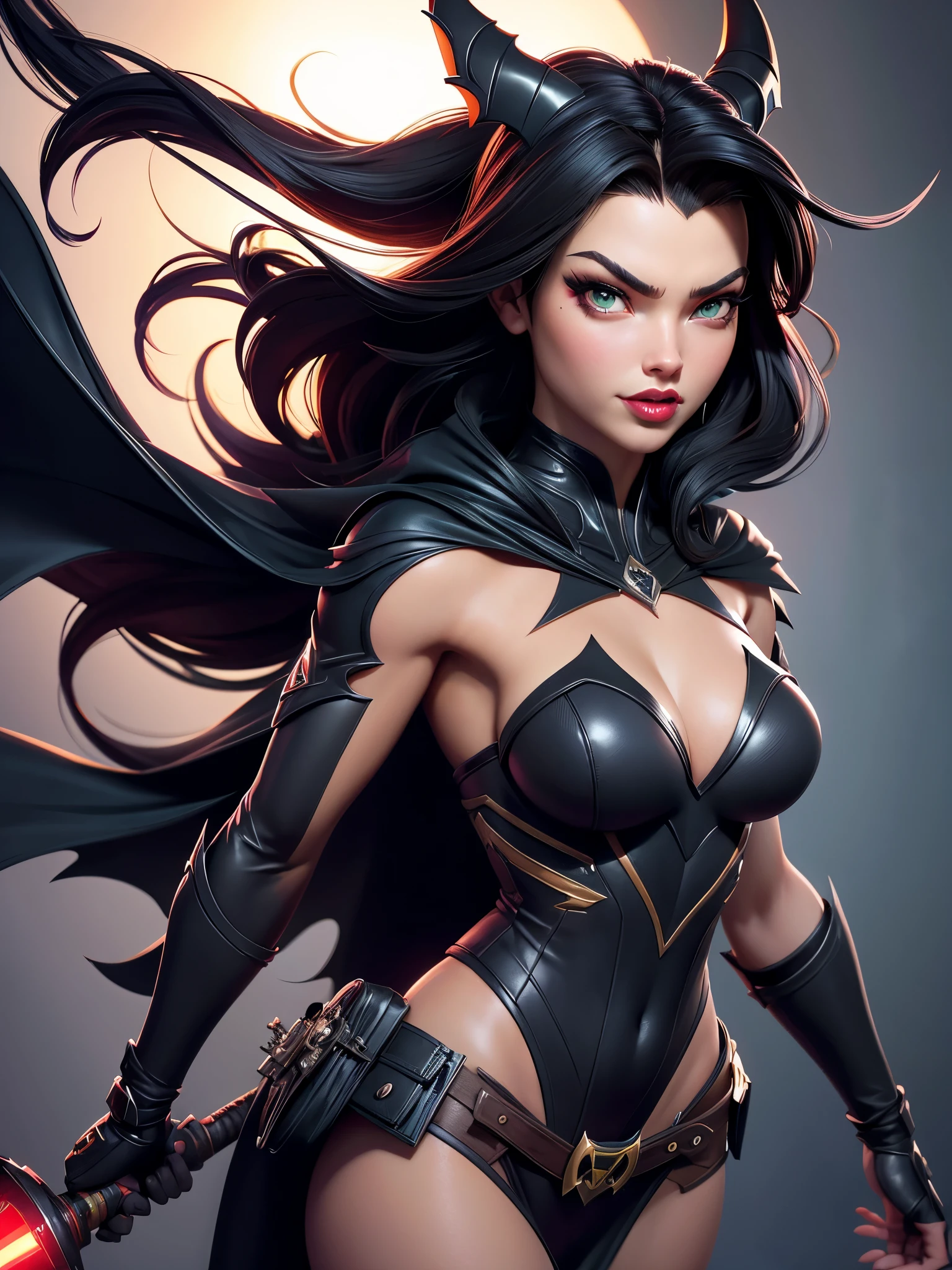 batmangirl is a female (Adriana Lima :1.1) red lips, green eyes superhero with a bat costume and a cape, batgirl, artgerm julie bell beeple, extremely detailed artgerm, artgerm and lois van baarle, ig model | artgerm, chris moore. artgerm, in the style artgerm, artgerm greg rutkowski _ greg, ross tran 8 k