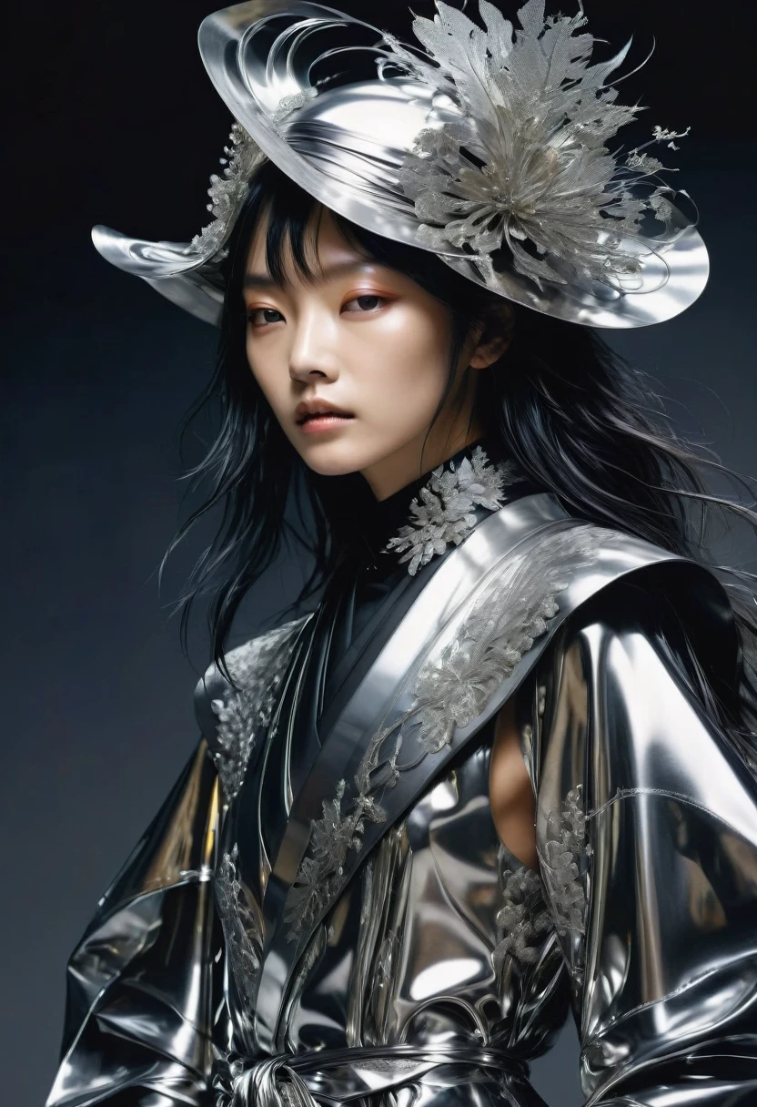 made of liquid metal, by Yohji Yamamoto, best quality, masterpiece, very aesthetic, perfect composition, intricate details, ultra-detailed