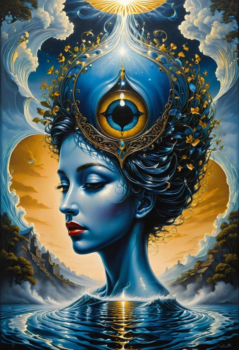 made of liquid metal, by Rafal Olbinski, best quality, masterpiece, very aesthetic, perfect composition, intricate details, ultra-detailed