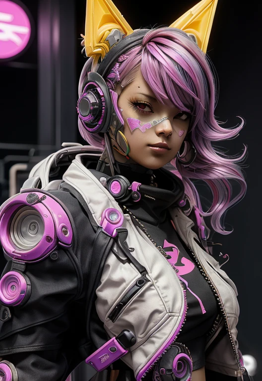 una mujer con cabello rosa sentada encima de una pared, arte cyberpunk de anime, arte de anime ciberpunk, Chica de anime ciberpunk femenina, Chica de anime ciberpunk, cyberpunk dreamy girl, chica ciberpunk, anime ciberpunk, Cyberpunk hermosa chica, arte de anime ciberpunk digital, un cyborg cyberpunk adolescente, neon punk, cyborg joven, arte cyberpunk de alta calidad, Anime cyberpunk moderno, (pechos grandes:1.6)(pechos colgantes: 1.5)(aprietan los senos: 1.3)(bimbo 1.4)(tetas desproporcionadas: 1.4)