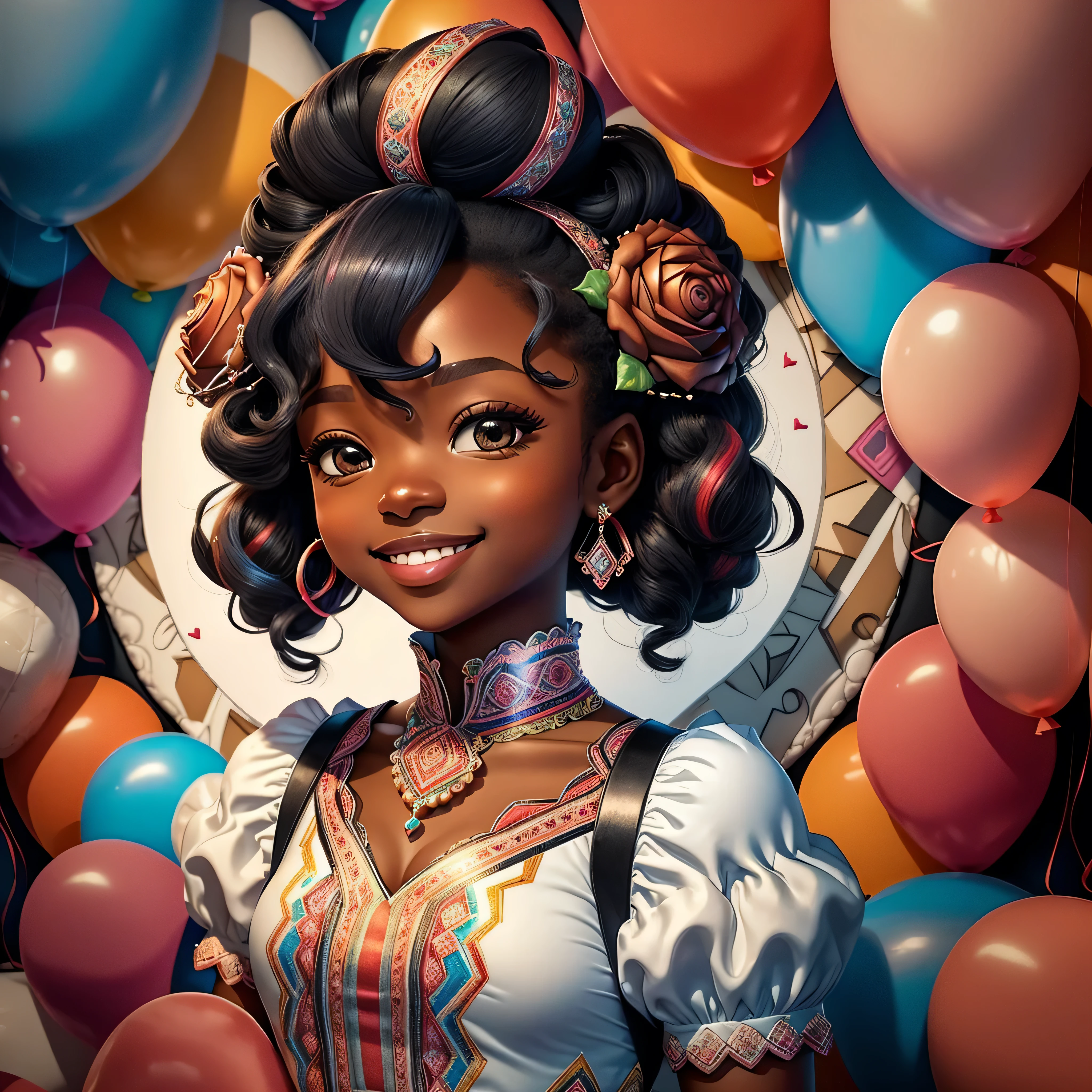 ((|) (cute black princess smiling, happy celebration, ballons, beautiful cake ) stylized identical to 1940 |)), acolchoamento ,multidimensional geometric wall PORTRAIT, arte, Chibi,
Yang016K, lindo,(( Predominant red coloration ,rosa e branco))
Primary works, qualidade superior, melhor qualidade, Arte Oficial, Lindo e Estetaduardo Kobra acolchoamento ,multidimensional geometric wall PORTRAIT, arte, Chibo,detalhes