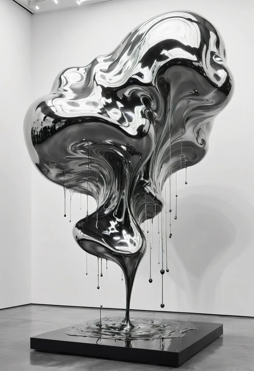 B&W, made of liquid metal, by Franz West, best quality, masterpiece, very aesthetic, perfect composition, intricate details, ultra-detailed