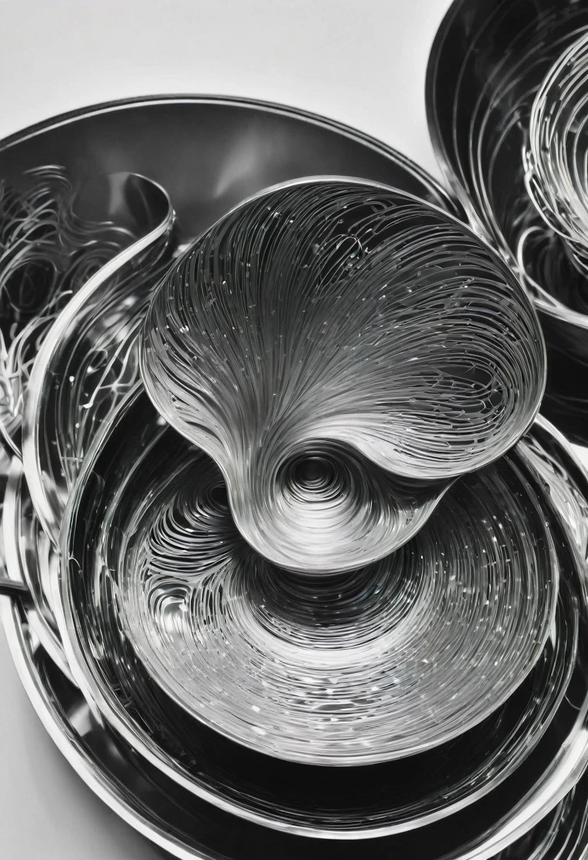 B&W, made of liquid metal, by Alvar Aalto, best quality, masterpiece, very aesthetic, perfect composition, intricate details, ultra-detailed