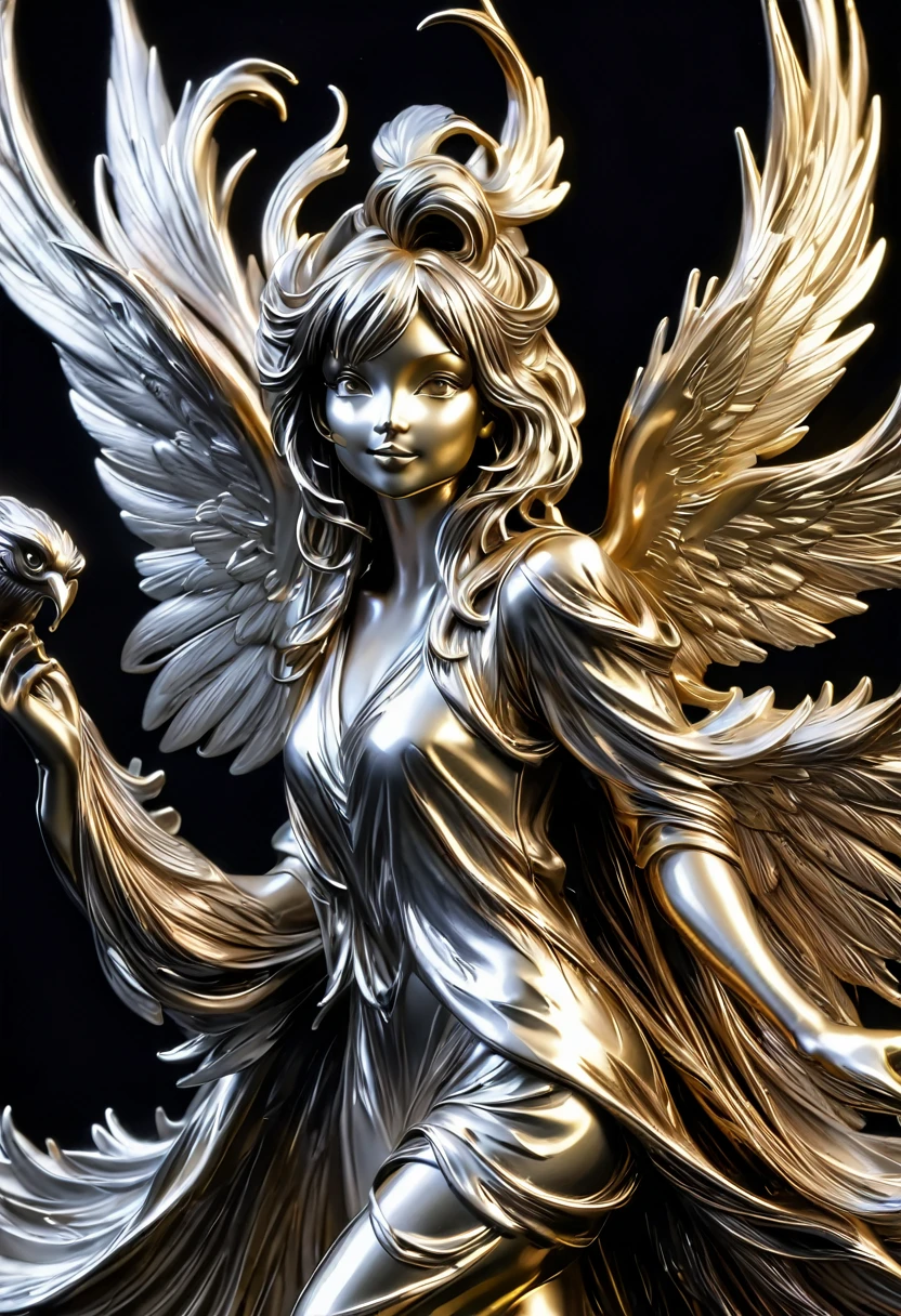 Liquid Metal sculpture, a harpy girl