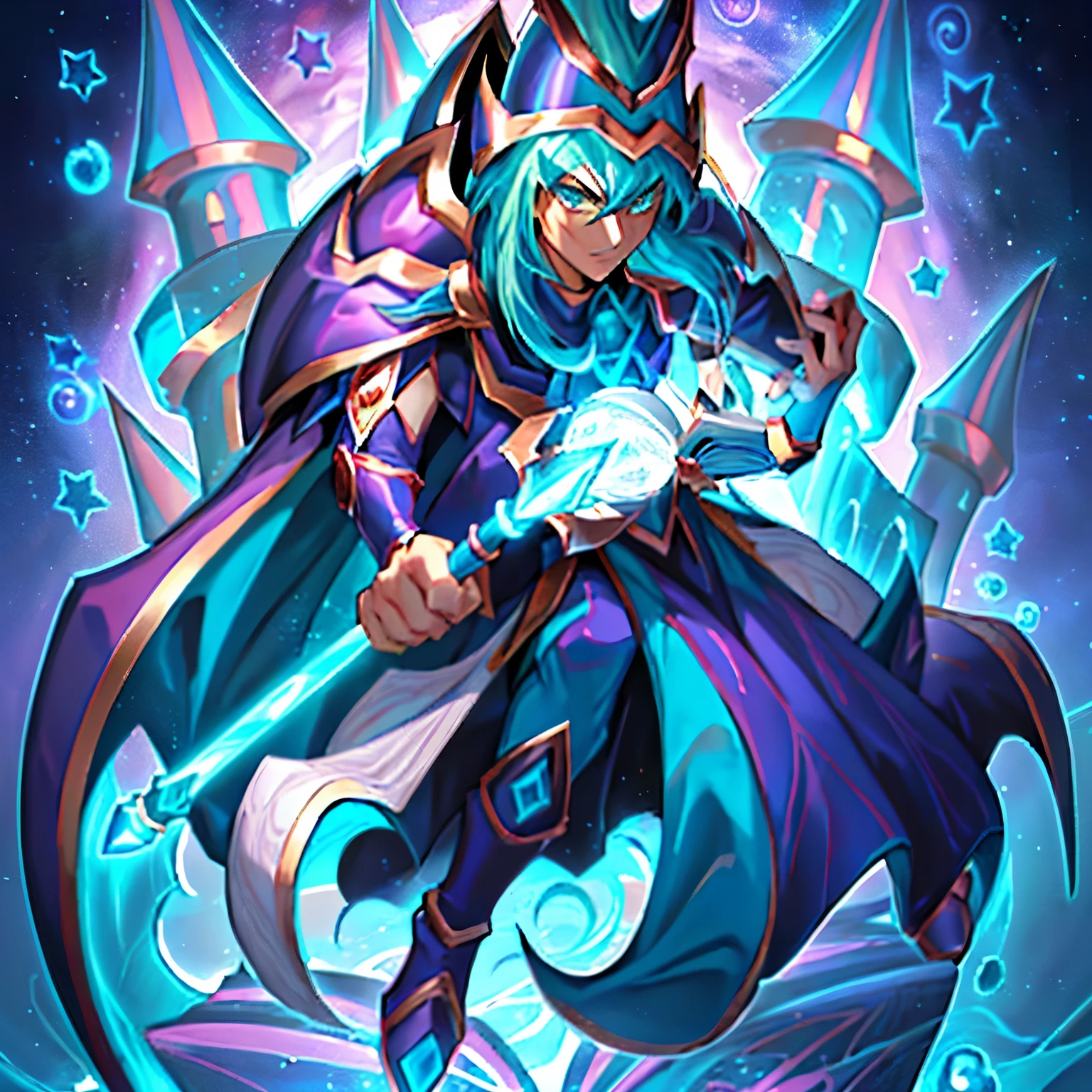 un primer plano de un personaje de dibujos animados sosteniendo un libro, ice Hechicera, hechicero, hombre, Mago Negro, hombre mago blanco, rey del hielo y la tormenta, bruja del cielo, Mago de hielo, Maga oscuro de Yu-Gi-Oh, yugioh art style, supervillain , obra de arte de yugioh, masculino, estilo yugioh