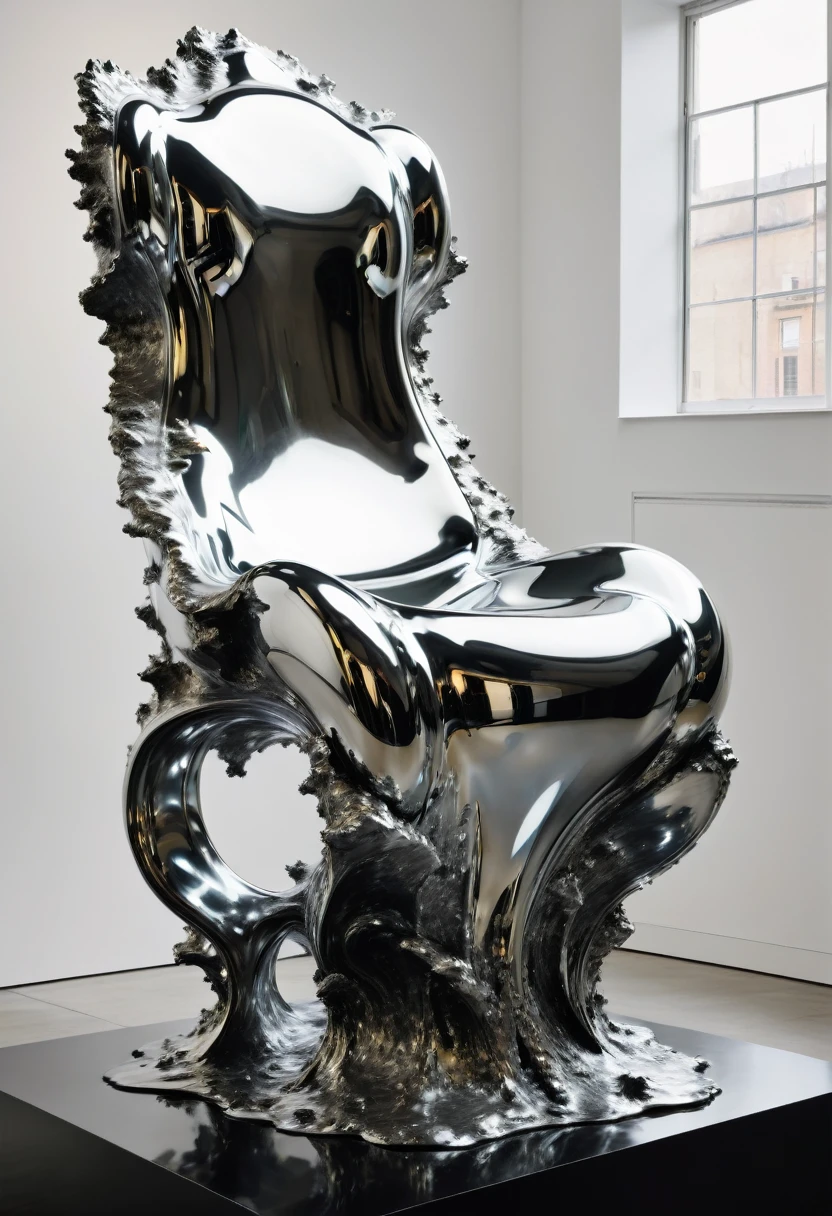 B&W, made of liquid metal, by Franz West, best quality, masterpiece, very aesthetic, perfect composition, intricate details, ultra-detailed