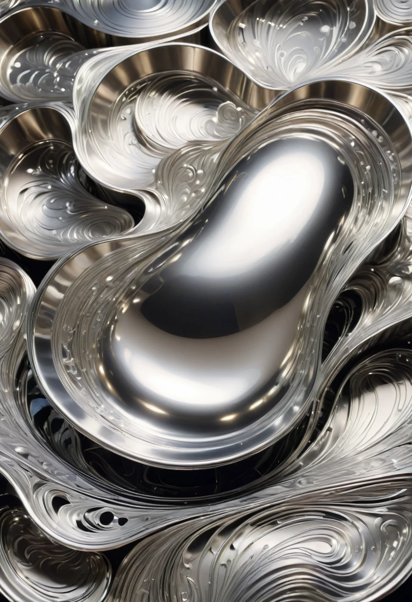 silvery, made of liquid metal, by Alvar Aalto, best quality, masterpiece, very aesthetic, perfect composition, intricate details, ultra-detailed