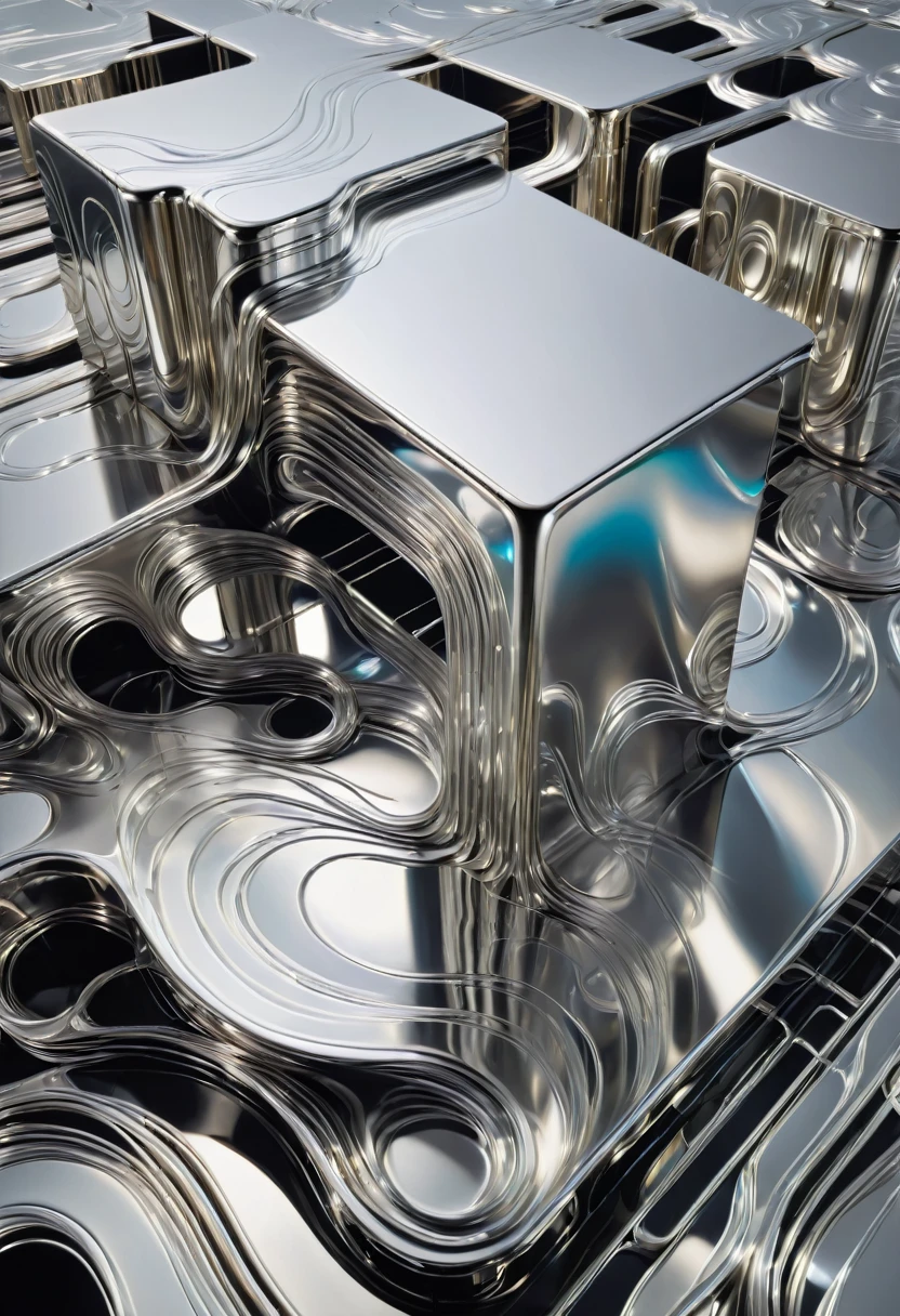 silvery, made of liquid metal, by Alvar Aalto, best quality, masterpiece, very aesthetic, perfect composition, intricate details, ultra-detailed