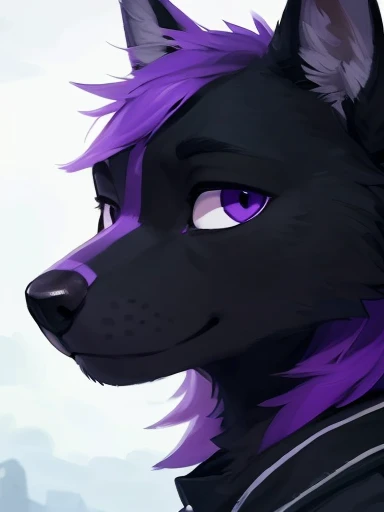 ((( the entire face is black except from the purple stripe adorable all black anthropomorphic dog with a purple stripe going on the middle of its face and to the top with purple hair on the very top of the head really close up to the camera like a profile picture, completely black face with a purple stripe down the middle))) , big chest , day, , sensual, detailed, uploaded to e621, beautiful and detailed portrait of an anthropomorphic , (((male))) uploaded to e621, zaush, foxovh, movie lighting, thicc, alone, detailed, 8k res, hires, detailed eyes, good anatomy, good perspective, towards viewer, by bebebebebe, by sicklyhypnos, by gerkk, by orf, nice hands, perfect hands, happy, romantic, ray tracing lighting, rtx on, By Bebebebebe, by SpiritD, by KOBITOWANI, best quality, masterpiece, perfect anatomy, detailed picture profile picture)), 1femboy, not any other color other than black and purple