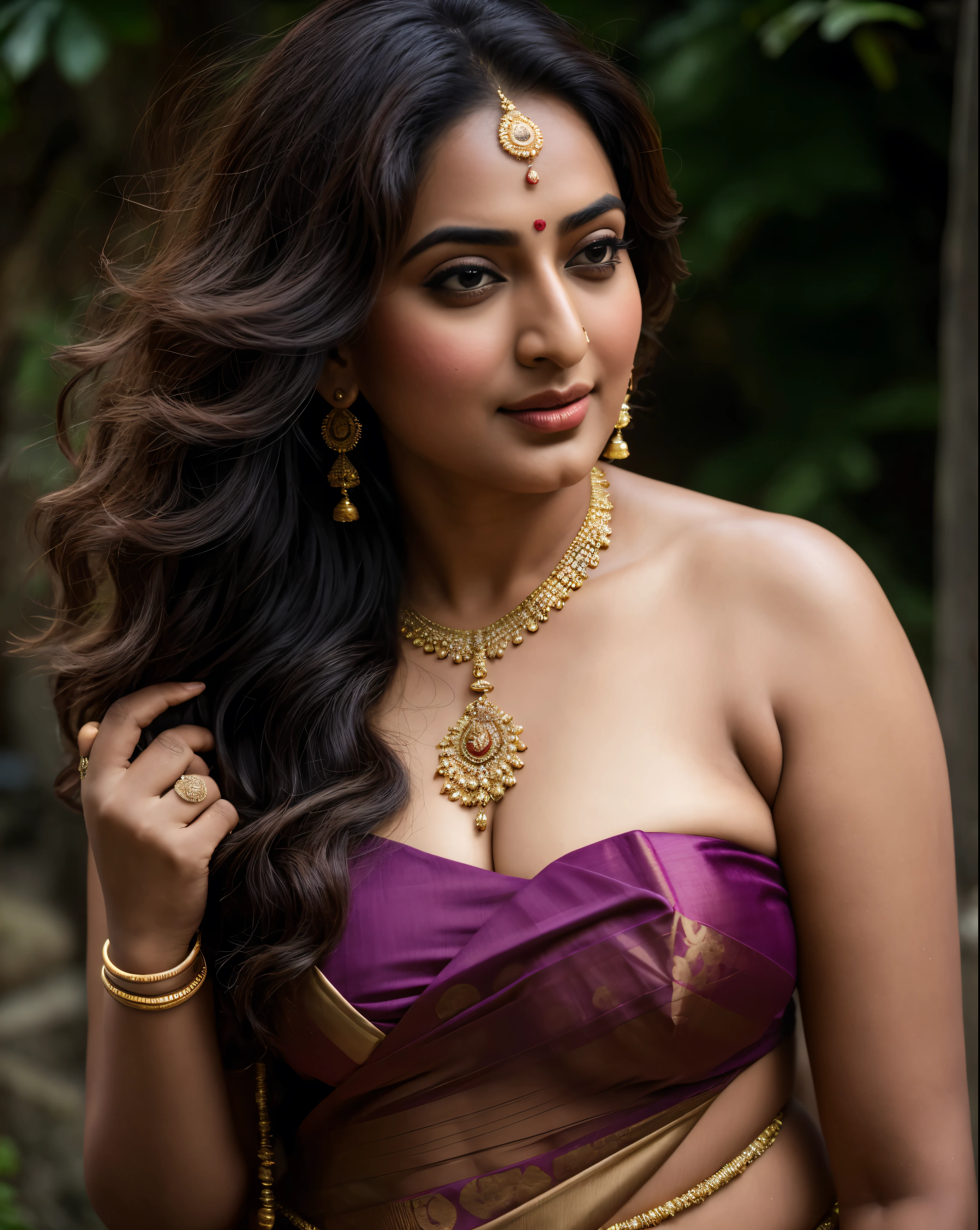 Foto RAW, photorealistic, photography, full body shot, master shot, perfect eyes, goddess like beauty, pierced eyes, perfect thick chubby mallu Desi aunty bhabhi, Wearing a Stanapatta, a chest-band.Saree model, model Photography, Indian saree shoot, Indian traditional wear advertising photography, traditional wear brand shoot, face of Indian actress Sonakshi Sinha, masterpiece, realistic, realism, incredible details,  pleasure, photorealism, detailed skin, skin pores, high contrast, photorealistic Artstation 8k HD digital art trend of high definition and detailed realistic skin texture, ultra detail, realistic skin texture, armature, best quality, ultra high definition, (photorealistic:1.4),, high resolution, detail, raw photo, sweat, Re sharp, by Lee Jefferies Nikon D850 Film Stock Photo 4 Kodak Portra 400 Camera F1.6 Lens Rich Color Ultra Real Realistic Realistic Textures Dramatic Lighting Unreal Engine Trending at Art Station Cinestill 800,(pele altamente detalhada: 1.2), 8k UHD, DSLR, soft-lighting, alta qualidade, grain of film, Fujifilm XT3,she didn't like to wear blouse or bra, she is happy to wear only saree, she hates blouse or bra, detailed hairy armpits, hyper realistic skin, skin pores, sweat, veins, 