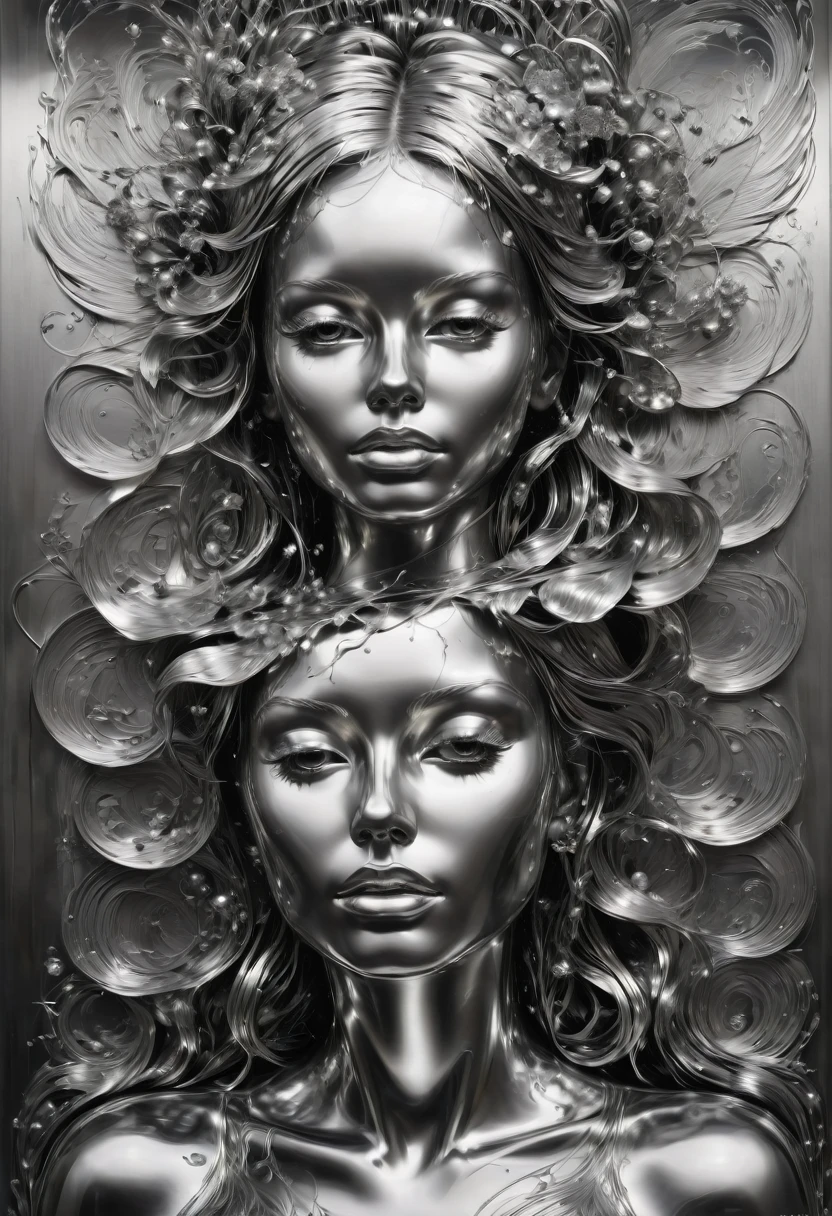 B&W, made of liquid metal, by John Batho, best quality, masterpiece, very aesthetic, perfect composition, intricate details, ultra-detailed
