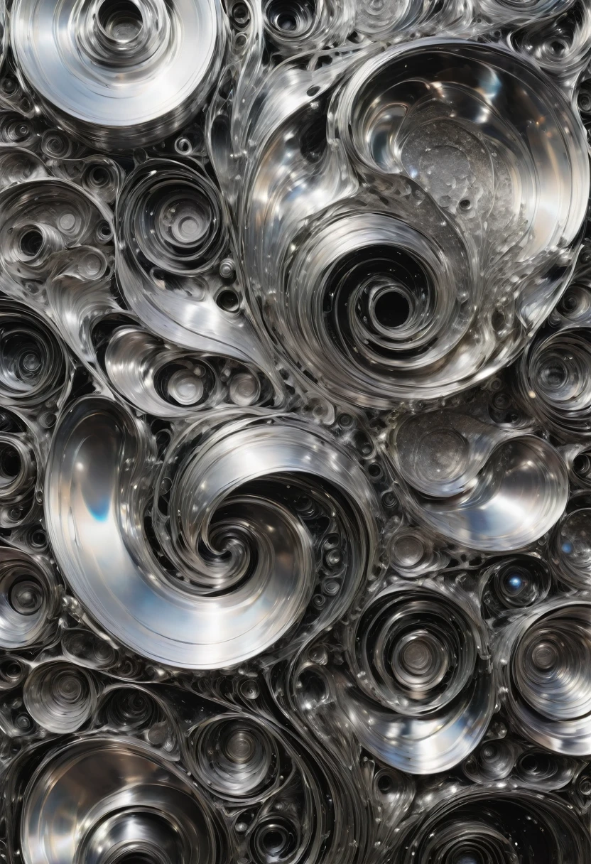 B&W, silvery, made of liquid metal, by Dan Colen, best quality, masterpiece, very aesthetic, perfect composition, intricate details, ultra-detailed