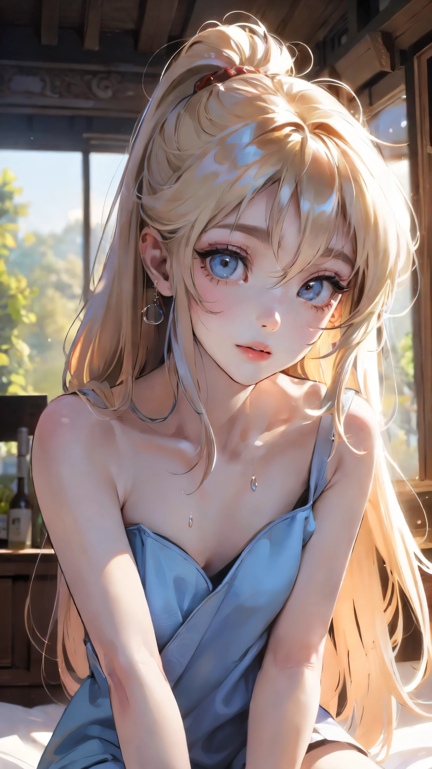 Bright expression、Photorealism,Anime Style、highest quality、超A high resolution、picture、Photos of the most beautiful Scandinavian anorexic girls、A cute and beautiful face down to the last detail、Small Face、(Purelos Face_v1:0.008)、Beautiful Bangs,17 years old、Completely naked,Glowing White Skin、Thin and slender body,Small Tits(A Cup),ponytail、Bangs on the face、Hair between the eyes、Super long hair、Glamorous light platinum blonde super long silky hair、Beautiful bright transparent light blue big eyes that are charming and shining、double eyelid、eyeliner,Completely naked,Thin legs,Spread your legs,Writhing in bed,To urinate,Wet body,Cramp,Get orgasm,