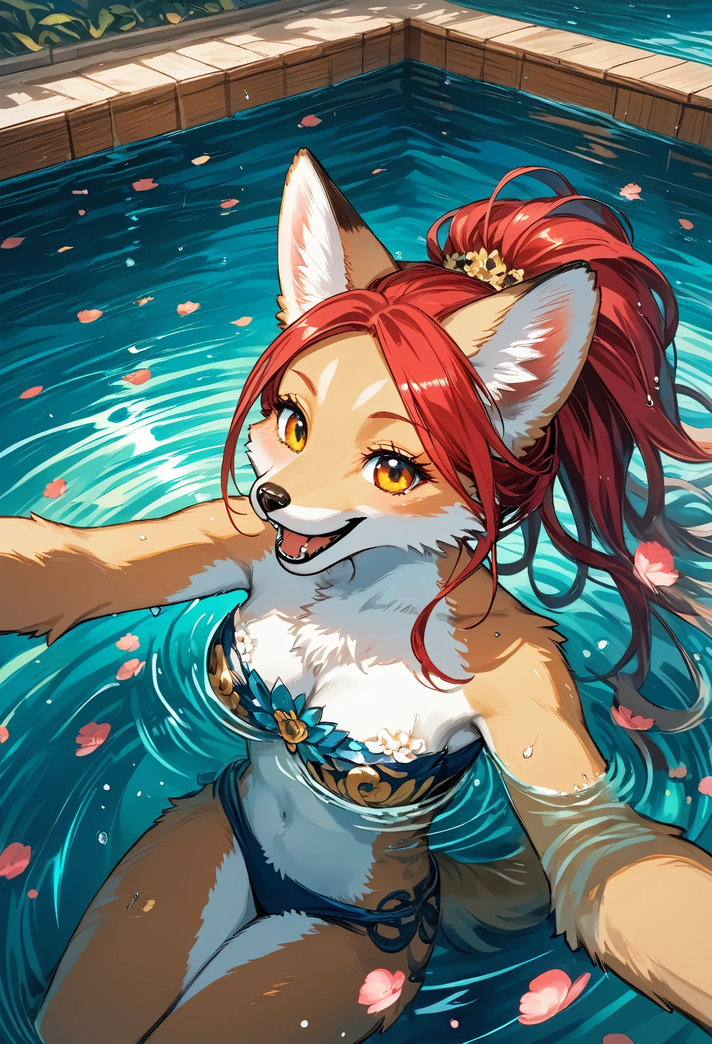 cover_page, highres, top quality, best quality, paid reward available, High-quality illustrations, unparalleled masterpiece, perfect artwork, absurdres, super high resolution, detailed background(1girl, Solo focus, furry anthro, kemono)bathing in water, beautiful refraction of water, Dreamy, mystical, erotic, Happy, joyful(Photos of solo travelers)cinematic lighting, dynamic angle,