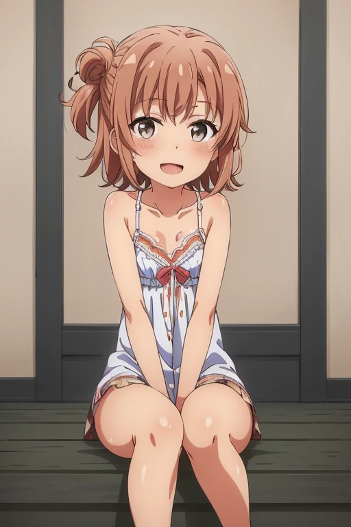 ((highest quality)), ((masterpiece)), (be familiar with), Perfect Face, indoor, Bedroom, Watching the audience,
One woman, Yuigahama Yui,
Open Mouth, Ecstatic expression, blush, smile,
Small breasts, Flat Chest, Young Girl, , , Girl,
Short Hair, Salmon-colored hair, Salmon-colored eyes, Side Pony,
Leg spread,