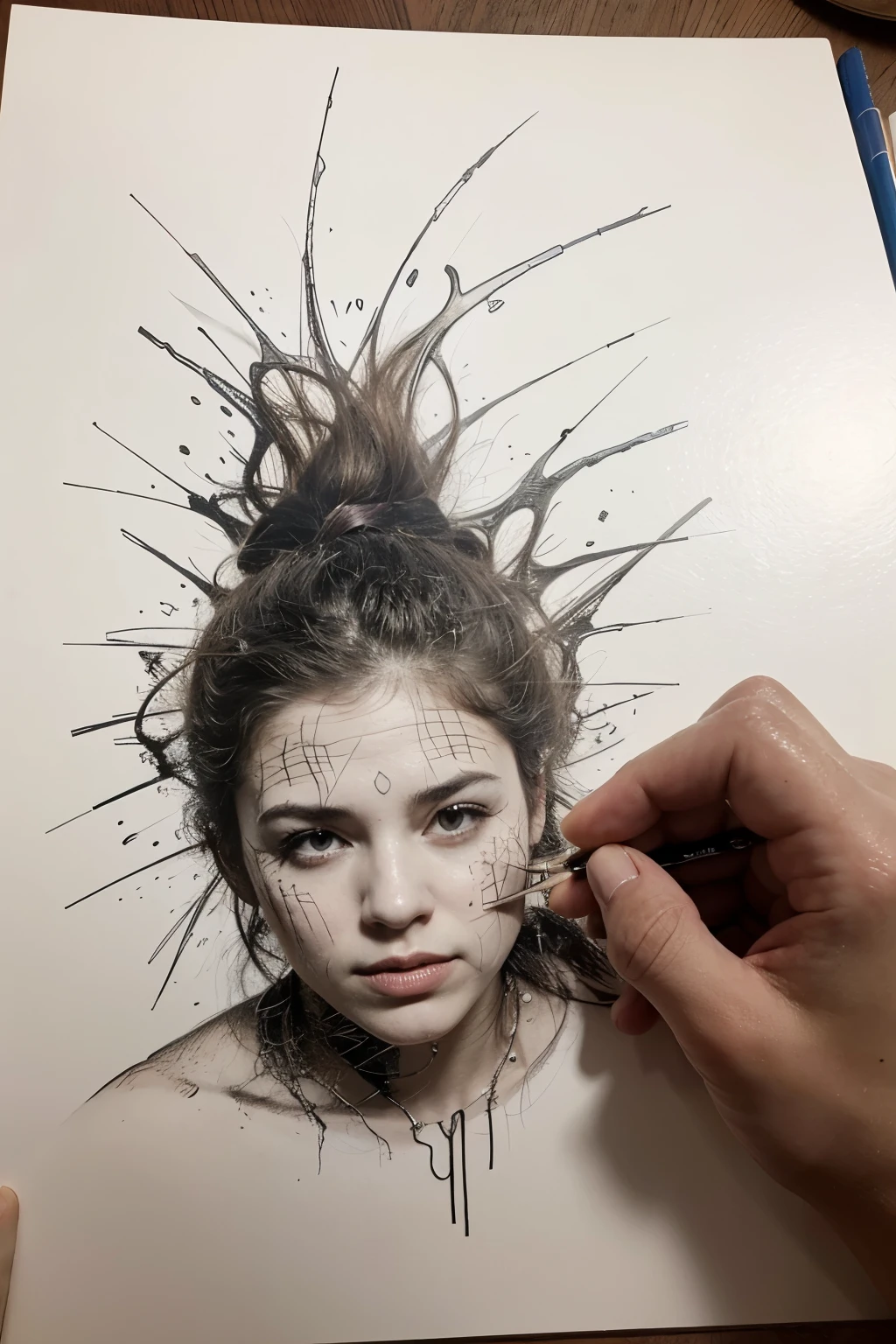 dibujo simple que pareciese estar hecho con lapiz grafito de remolinos destruido con muchos escambros, MUY SENCILLO
