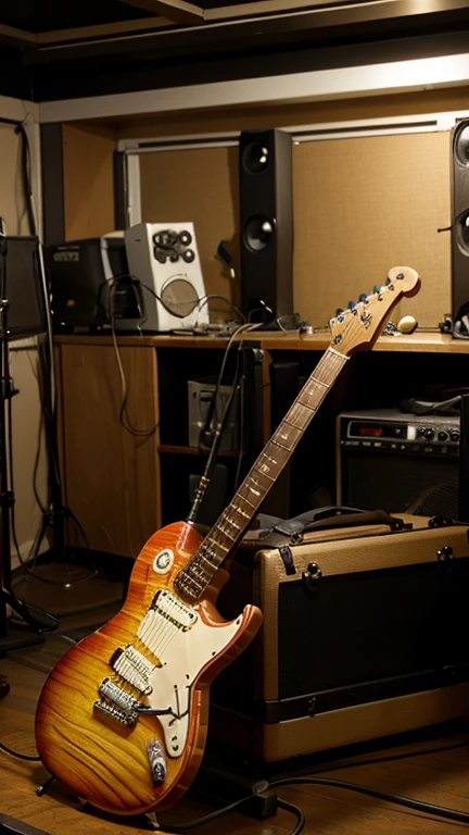 Make an electric guitar in a quiet band studio