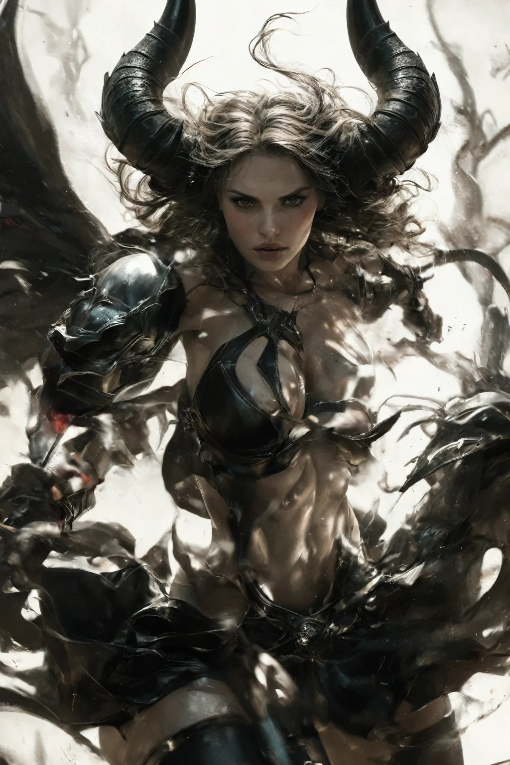 (((skulls on the ground))), (((Make a blood sacrifice))), (carnage:1.5),(black and white demoness:1.5),(beautiful female model:1.5), (((Large breast:2.0o))), (demoness with Large horns:1.25),(1 super muscular with flayed skin:1.5), (perfect anatomy:1.5), high detail, best quality, masterpiece, finely detail, realistic skin texture, insanely detailed, intricate, glowing white eyes, dark hair, glowing white background, holding whip, hair bun, beautiful female face, white skin. black and white demoness:1.5, Hyperrealism, breathtaking, ultra realistic, ultra detailed,85 mm art lens, f 1.2, sharp focus, 8 k high definition, wide-angle, ultra details, ultra detailed photo of a black and white demoness, Hyperrealism, breathtaking, ultra realistic, ultra detailed, cinematic lighting, photography, stunning environment, wide-angle, , medieval, Dark room, low key light, Masterpiece, Realistic,