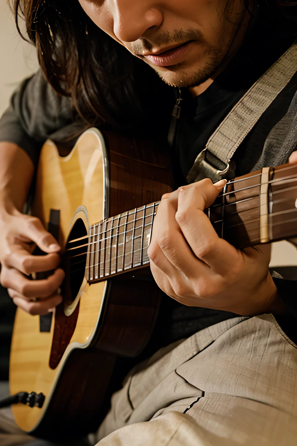 close up, man playing guitar