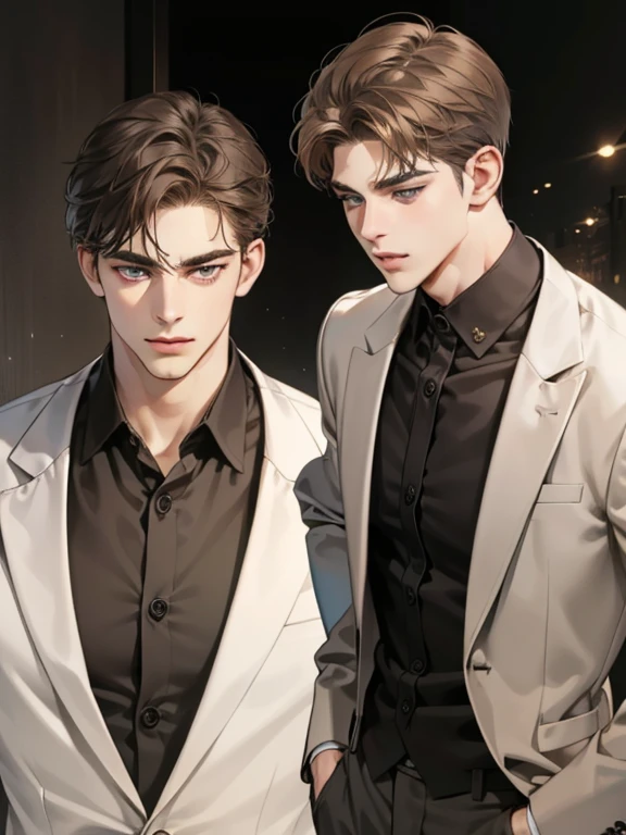 masterpiece, best quality, realistic, 1man, mature male, quiet and charming young man, 25 year old, serious look, closed mouth, portrait, extremely detailed face, cold smile, ((dark grey eyes)), ((short-right-swept dark brown hair)), [thick eyebrows], ((suit)), handsome, full body, western, Jewish, light brown skin,