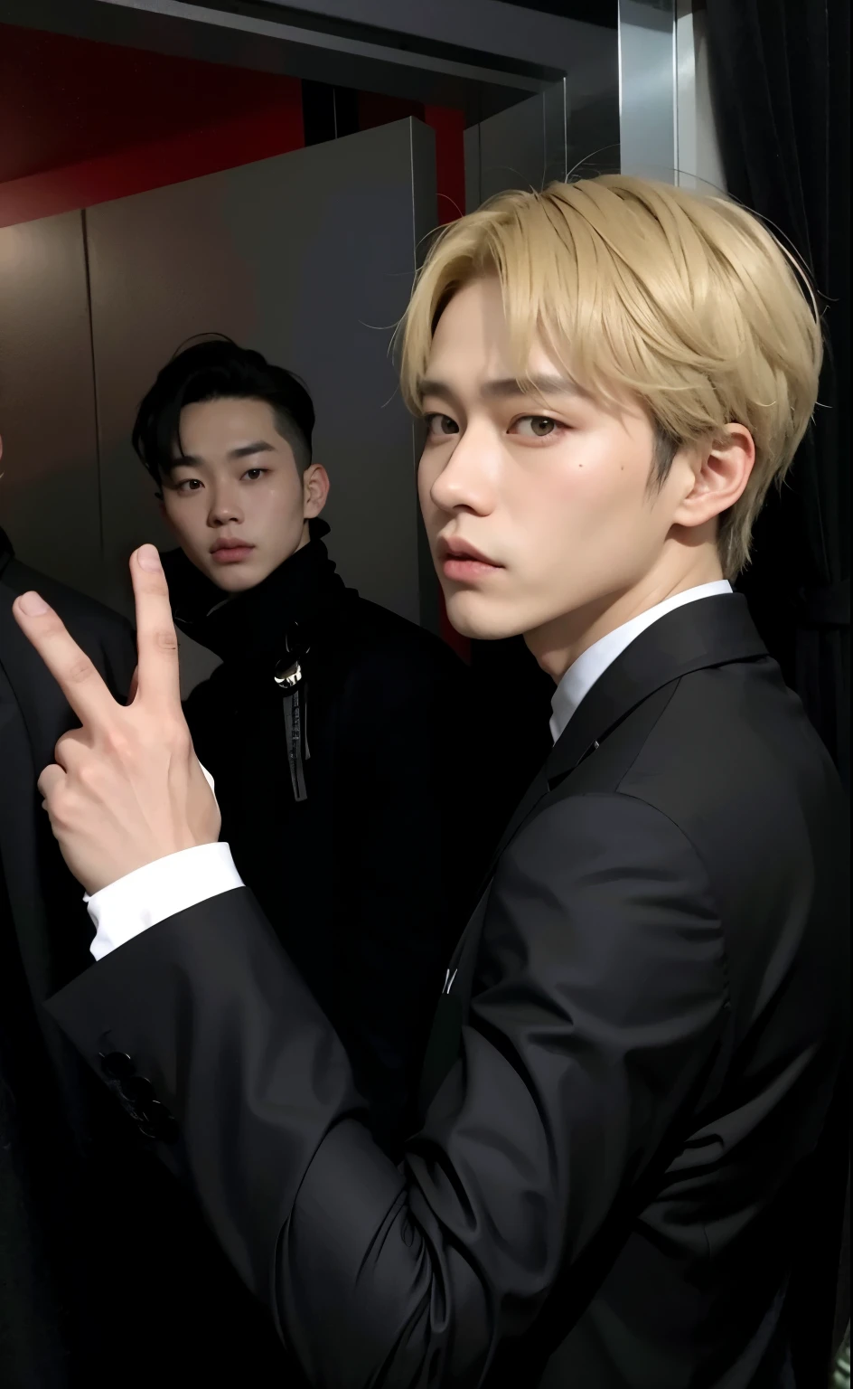 there is a man standing next to a man, Jungkook, hyung tae, Jung Jaehyun, taejune kim, Kim Doyoung, Jinyoung Shin, Wonbin Lee, Cai Xukun, inspirado em jeonseok lee, imagem de perfil, Hong junho hyung, Yanjun Chengt, Hyung Tae Kim, suave em _ o fundo, brilhante da chuva, chave ainda