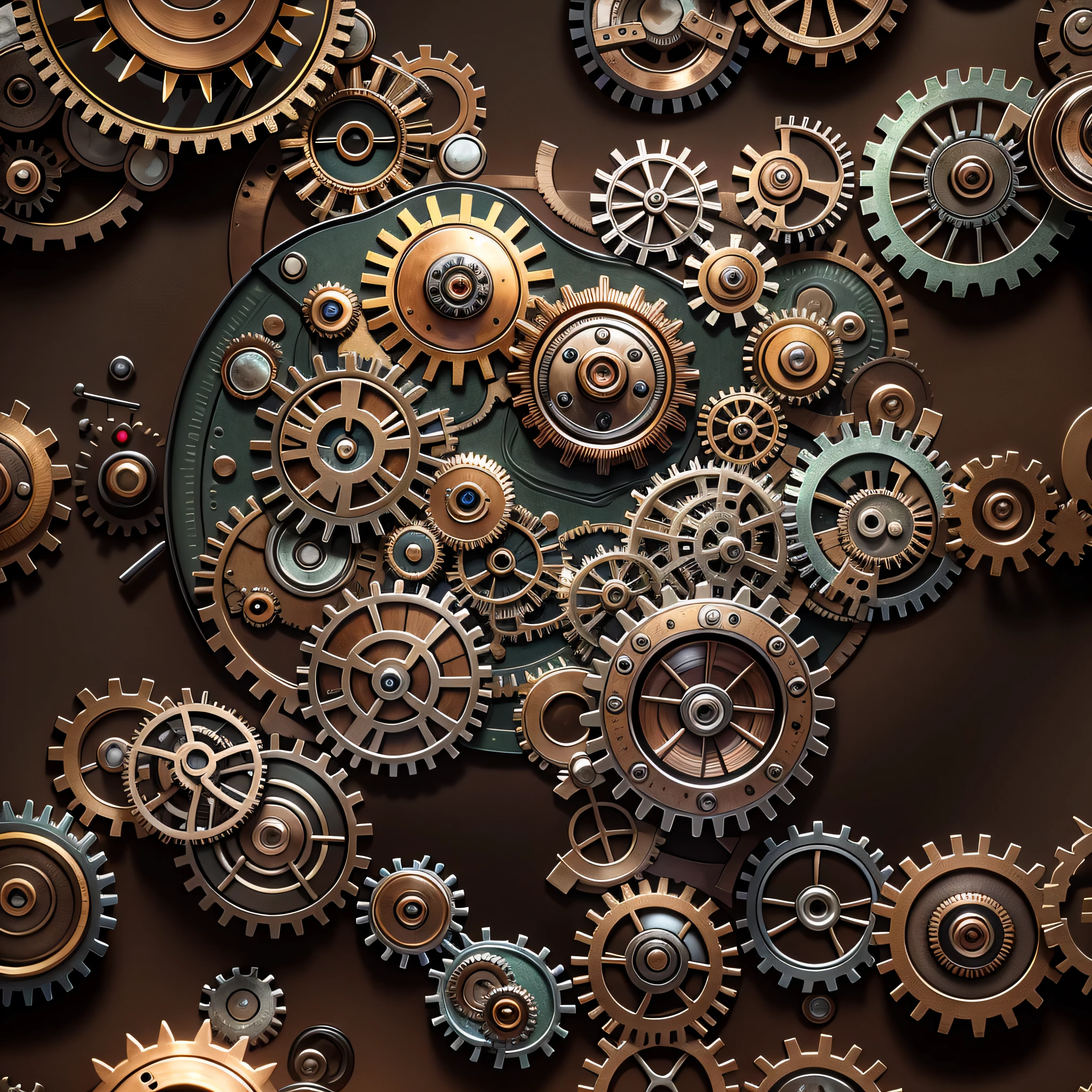 Steampunk Gears, on a button pin, photo-realistic, octane render, unreal engine, ultra-realistic