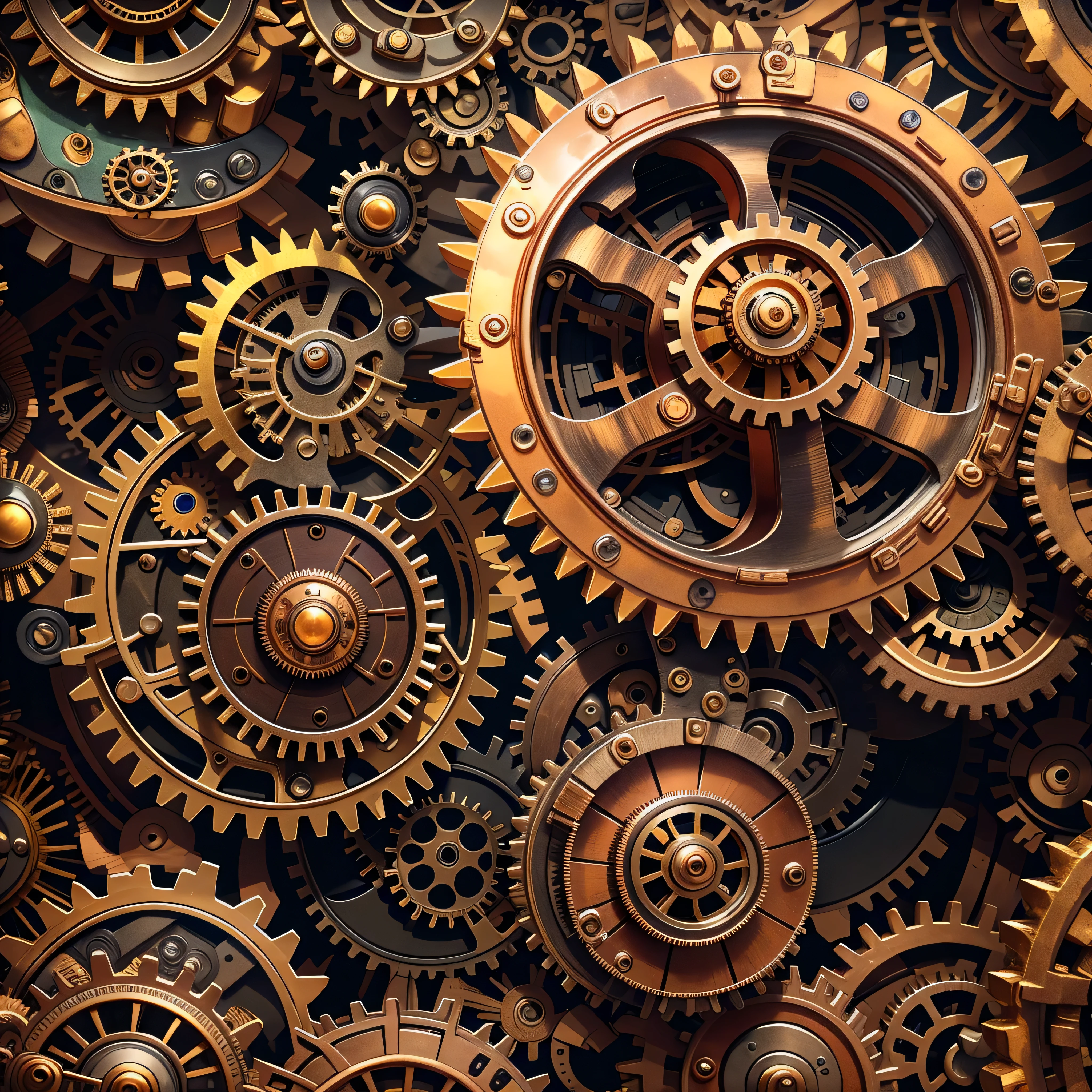a highly detailed steampunk gears, photo-realistic, octane render, unreal engine, ultra-realistic, complex machinery, cogs, brass, copper, iron, grungy, industrial, intricate, dynamic, cinematic lighting, dramatic shadows, depth of field, award winning