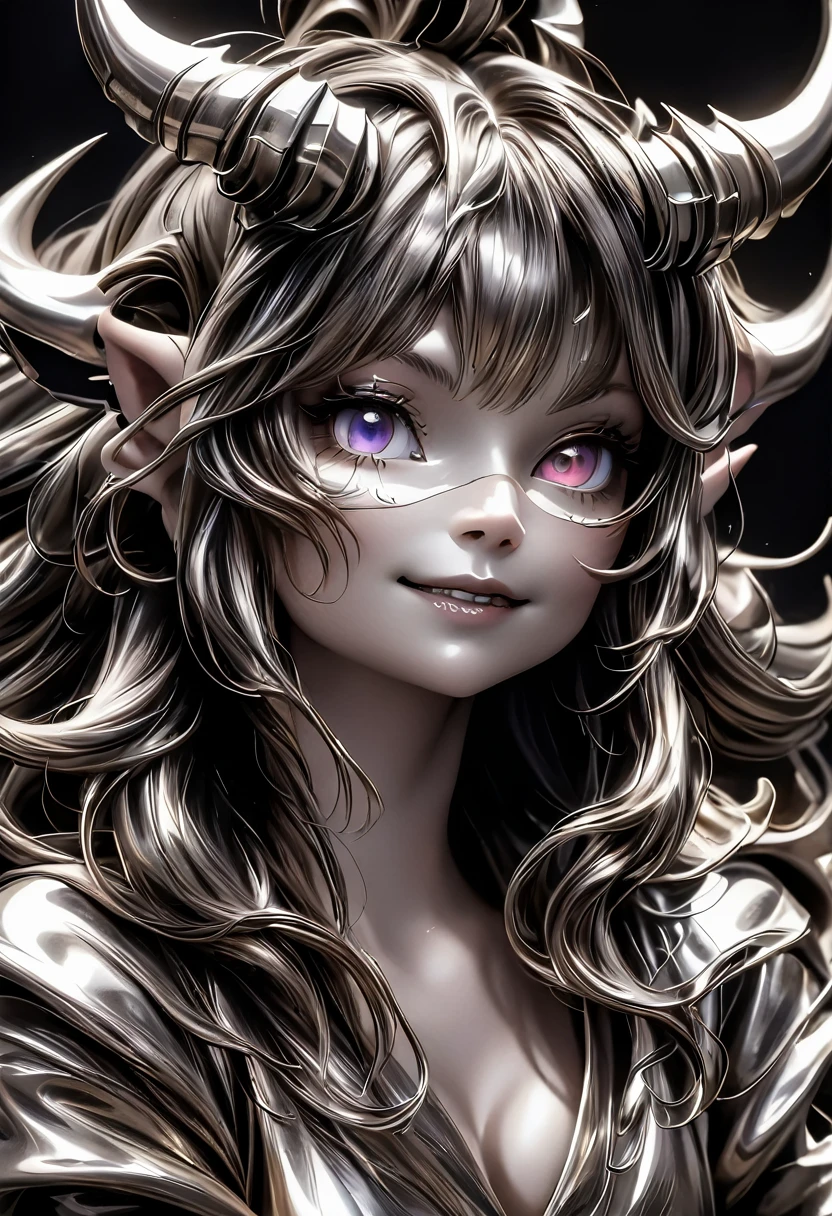 Liquid Metal sculpture, a horned demon girl