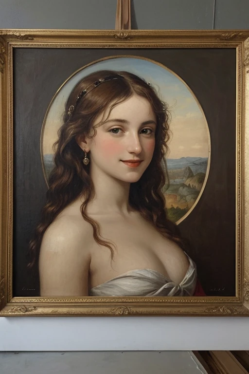 Nathalie Portmann,  25 ans, seductive look, sourire romantique, fine, brune, yeux verts, masterclass, 8K, UHD, HD, High quality, sexy, dans un tableau de peinture de la renaissance, Liberty Leading the People, topless, French Revolution, sixteen chapel