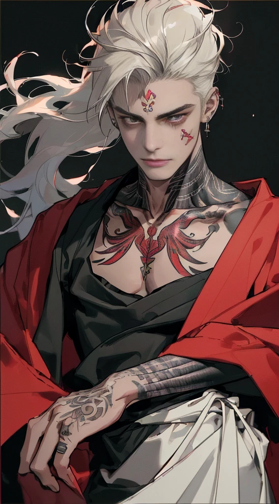 (((8K, RAW photos, Best quality, tmasterpiece: 1.4))), (((The man who plays the piano))), Ultra-high resolution, ultra - detailed, lamplight, Close-up cleavage, Handsome men, red eyes, (Detailed eyes, The eyes are bright:1.2), Black medium long hair, Vampires, pale-skinned, ear piercings, Dark, Blackn clothes, Meticulous clothes, gold accessories on clothes, Sharp fangs, (perfect anatomia:1.2), Highqualityshadow,  natural  lightting, (White highlights:1.2), natta, overcast day, (neck tattoos:1.2), (starrysky:1.2)