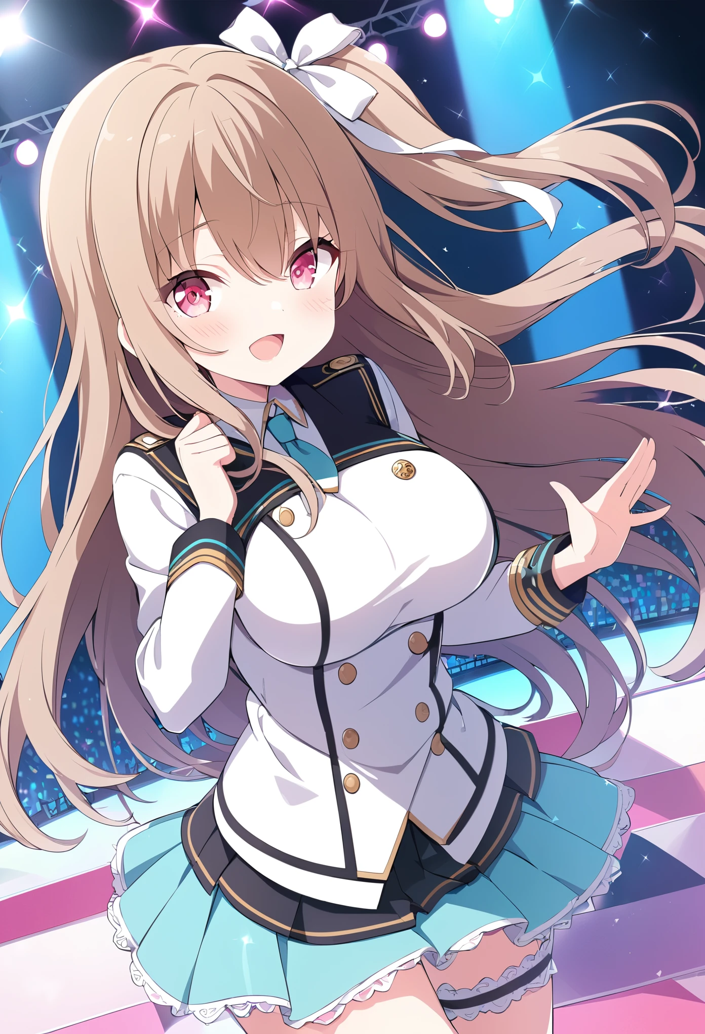 ASAHINAMOMOKO
LIGHT BROWN HAIR, HAIR RIBBON, WHITE RIBBON, ONE SIDE UP, HAIR BETWEEN EYES, VERY LONG HAIR, PINK EYES, , Big Breasts, Live Stage, uniform