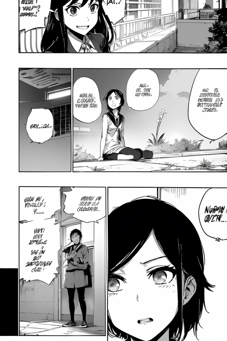 Manga page, highschool girl talking with the boy at cinema 
