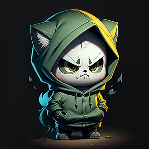 Little ghost with spooky mask, angry, green dark cloth
