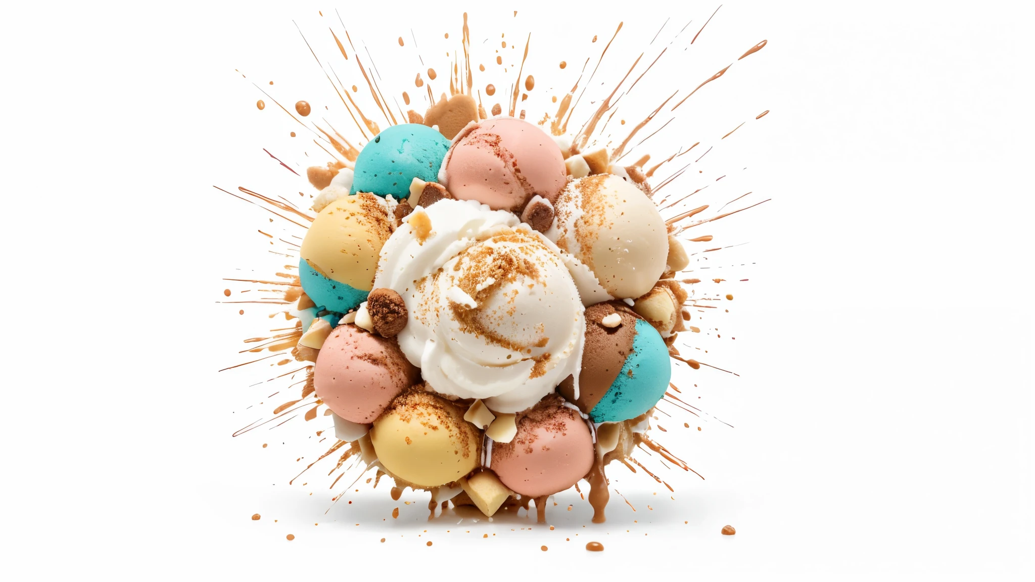 Delicious ice cream explosion, White background, sharp
