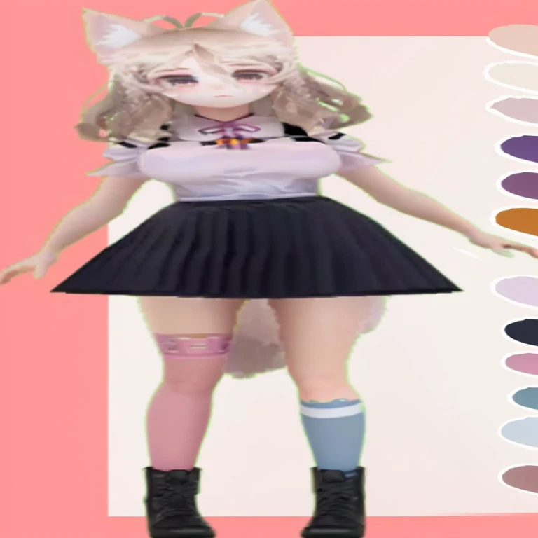 there is a photo of a girl in a cat costume, magic school student uniform, minifalda plisada, usando falda, traje femenino, traje de mucama, falda negra, Falda plisada, anime estilo 3d, usando una falda, render de una linda chica anime 3d, modelo de cuerpo completo anime vtuber, estilo anime plano, Goth pastel, colores suaves y lindos