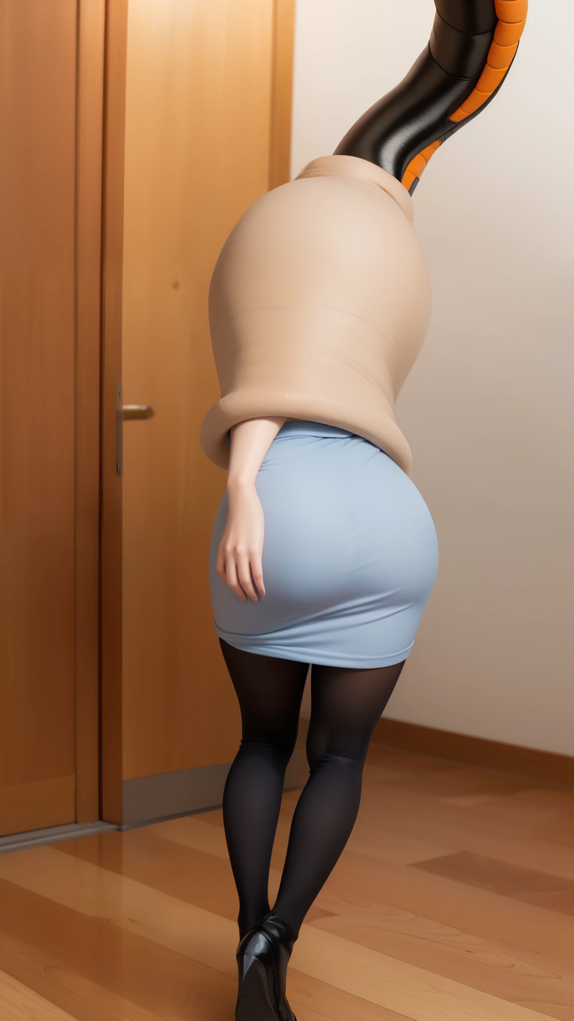 1girl, natural lighting, masterpiece, highly detailed, illustration, game CG, absurdres, high quality, aichan, pantyhose, ass view, struggling, (cell vore), (tail vore:1.4),