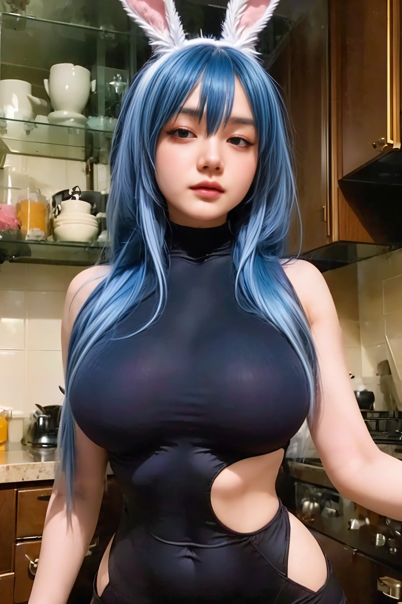 anime girl with blue hair and bunny ears posing in a kitchen, beautiful blue haired girl, seductive anime girl, beautiful anime girl, detailed digital anime art, anime style 4 k, pretty girl with blue hair, attractive anime girl, girl with blue hair, anime girl, pretty anime girl, cute anime girl, beautiful anime woman, beautiful alluring anime woman
